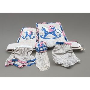 Vintage Baby Quilt 80s Crib Bedding Padding Sleep Sack Teddy Bear Hearts 7pc EUC